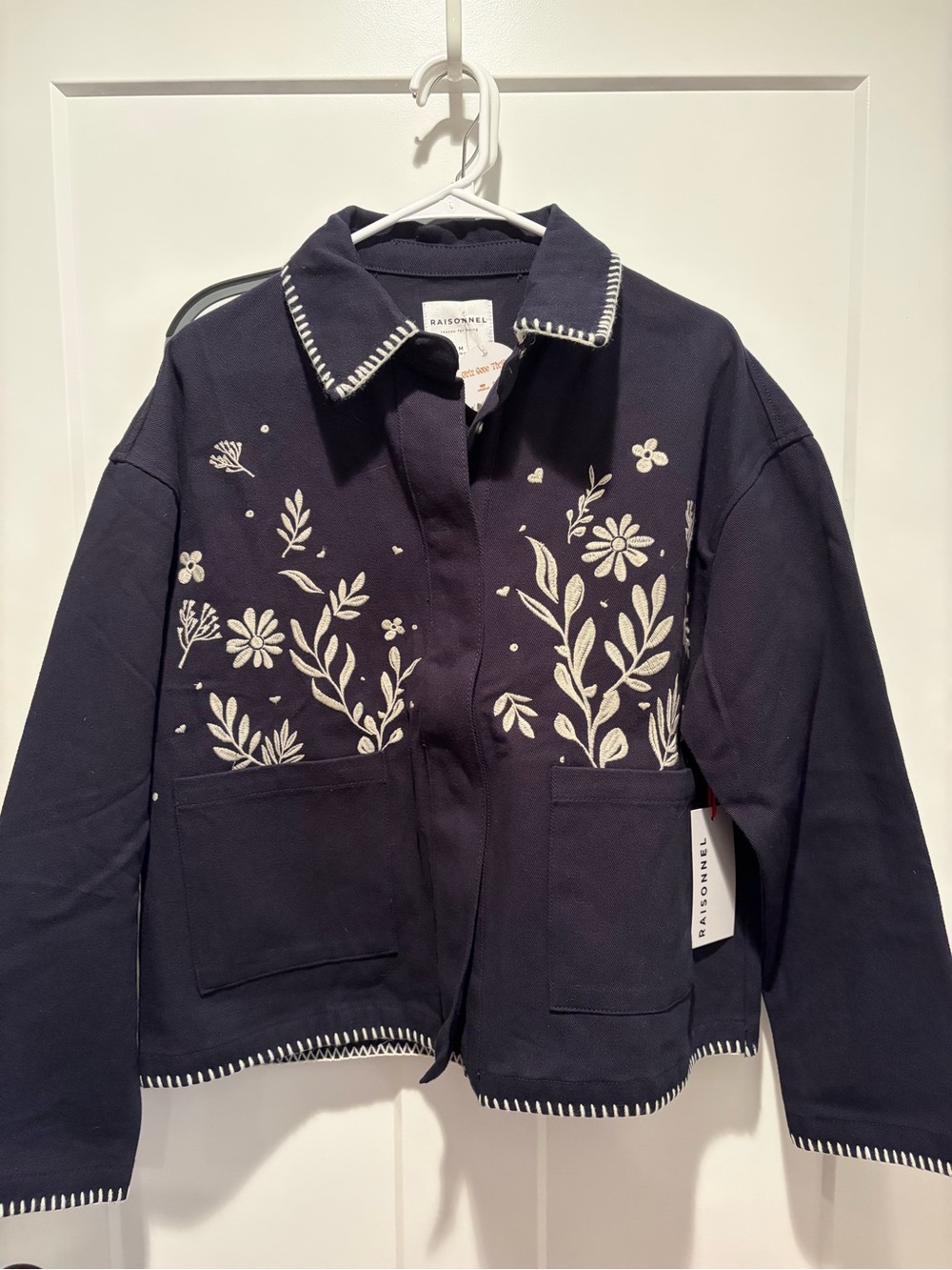 Navy Embroidered Floral Jacket